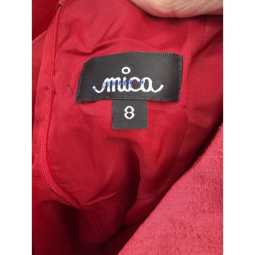 Mica Red Silk Sundress Size 8 Hippie Summer Knee-Length Dress Made in USA - Picture 5 of 9